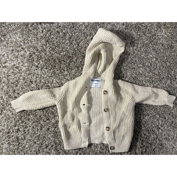 Old Navy Baby Hooded Knit Cardigan Sweater Cream 12-18 Months Button Front - Picture 3 of 5
